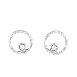 Pendientes UNOde50 Pide Un Deseo 28 mm. metal baño plata redondos calados perla