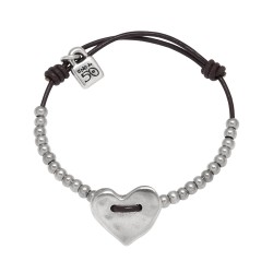 Pulsera UNOde50 cordón detalle corazón 17 mm. bolas lisas metal baño plata