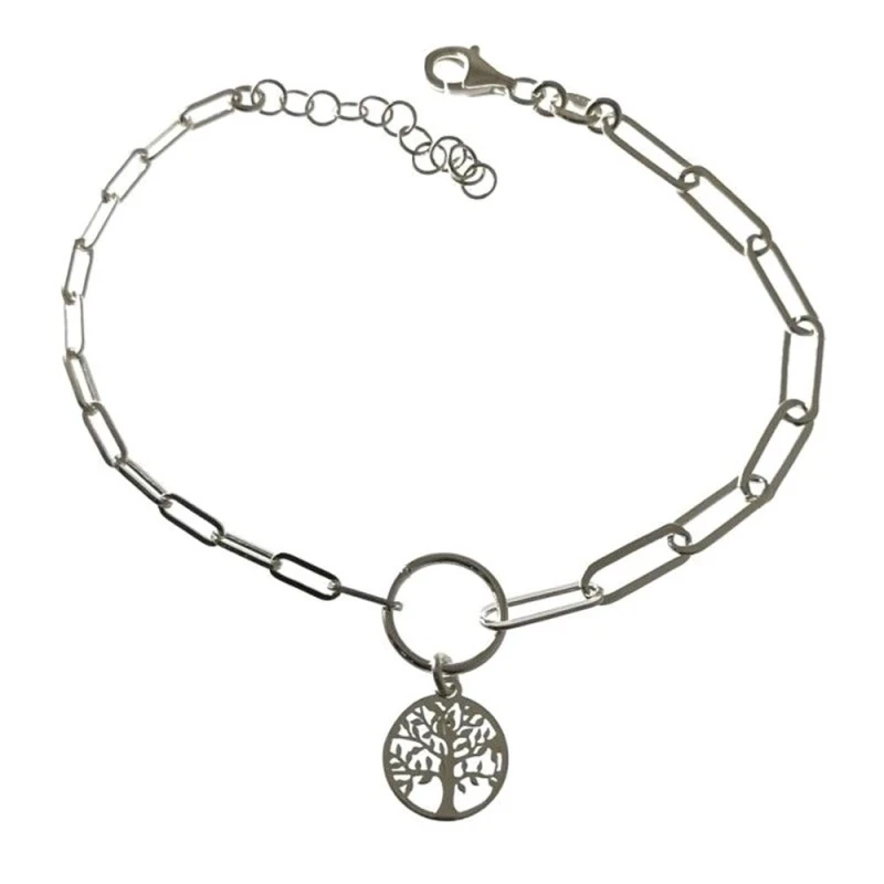 Pulsera Plata Ley 925m mujer 17 cm. cadena forzada alargada Árbol Vid