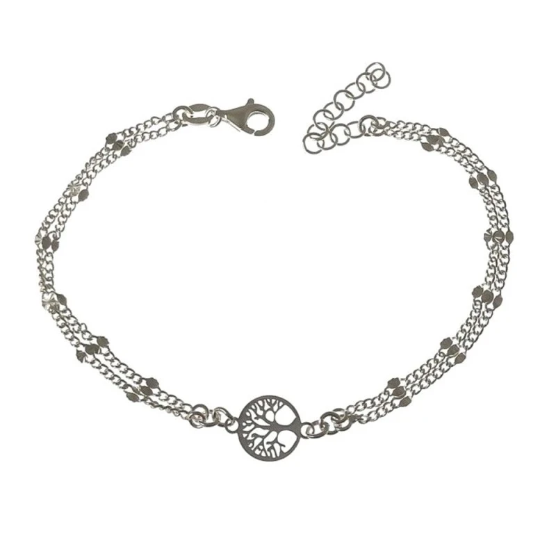 Pulsera Plata Ley 925m mujer 17 cm. doble cadena Árbol Vida calado 9