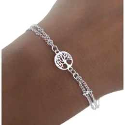 Pulsera Plata Ley 925m mujer 17 cm. doble cadena Árbol Vida calado 9