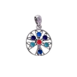 Colgante Plata Ley 925m mujer 15 mm. Árbol Vida calado oxidado nácar