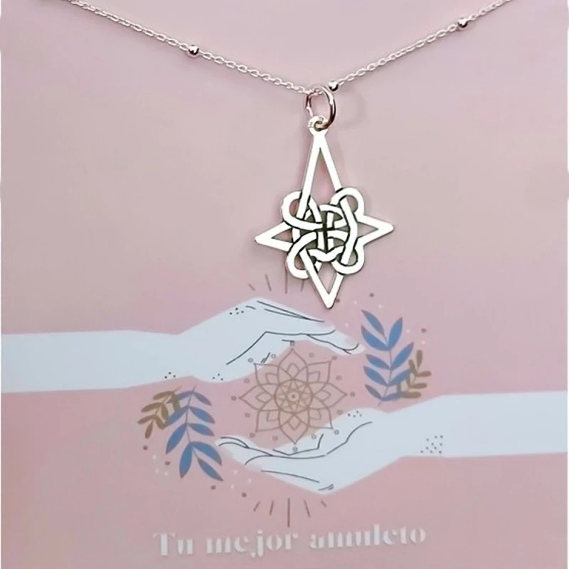 Nudo de Bruja Gargantilla Plata Ley 925m mujer 45 cm. amuleto 30 mm.