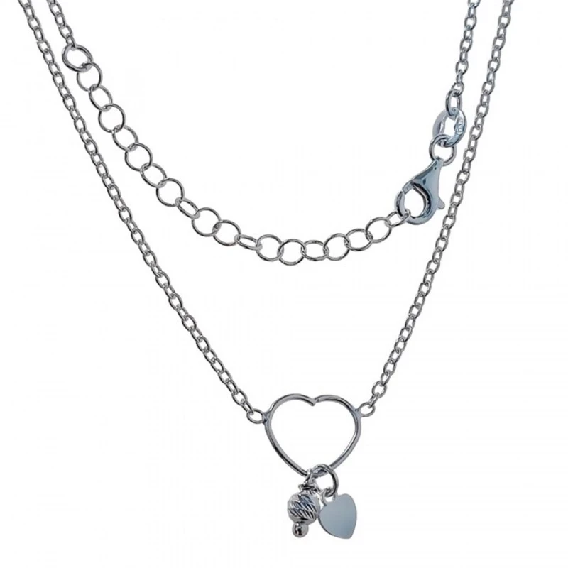 Gargantilla Plata Ley 925m corazón calado 11 mm. bola tallada corazón