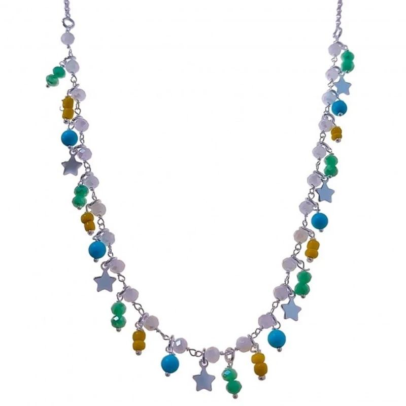 Gargantilla Plata Ley 925m motivo estrellas 5 mm. piedras colores cad