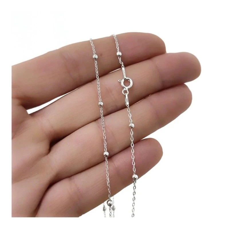 Cadena Plata Ley 925m rodiada 45 cm. combinada bolas 2.5 mm.