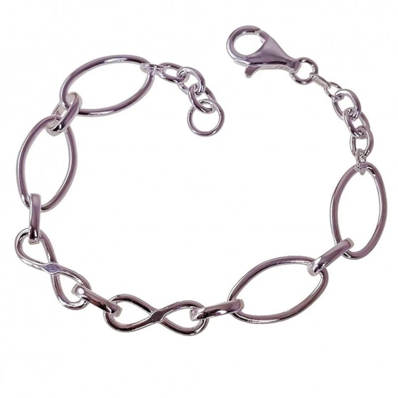 Pulsera Plata Ley 925m motivo infinitos 20 cm. asas huecas.