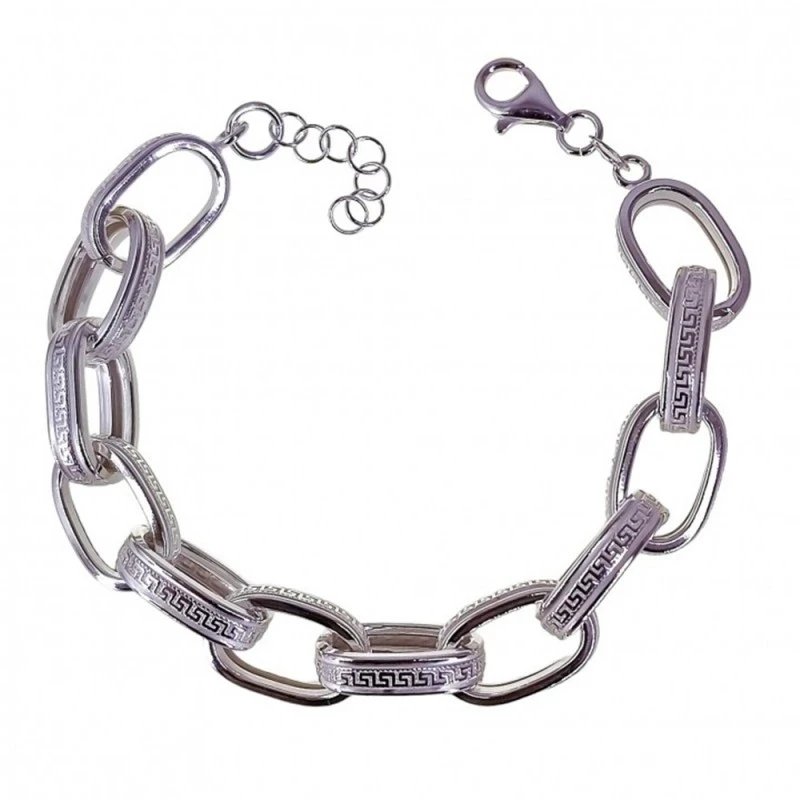 Pulsera Plata Ley 925m asas huecas dibujo greca 17 cm.