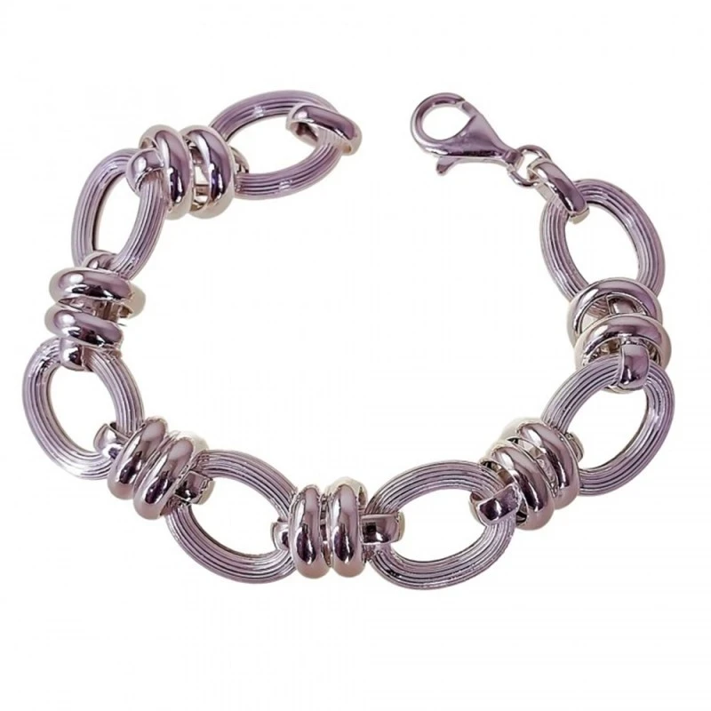 Pulsera Plata Ley 925m asas huecas dibujo líneas 19.5 cm.