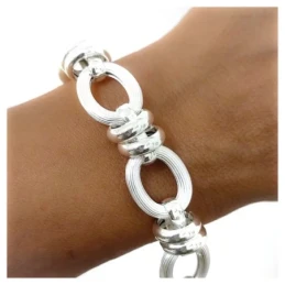 Pulsera Plata Ley 925m asas huecas dibujo líneas 19.5 cm.