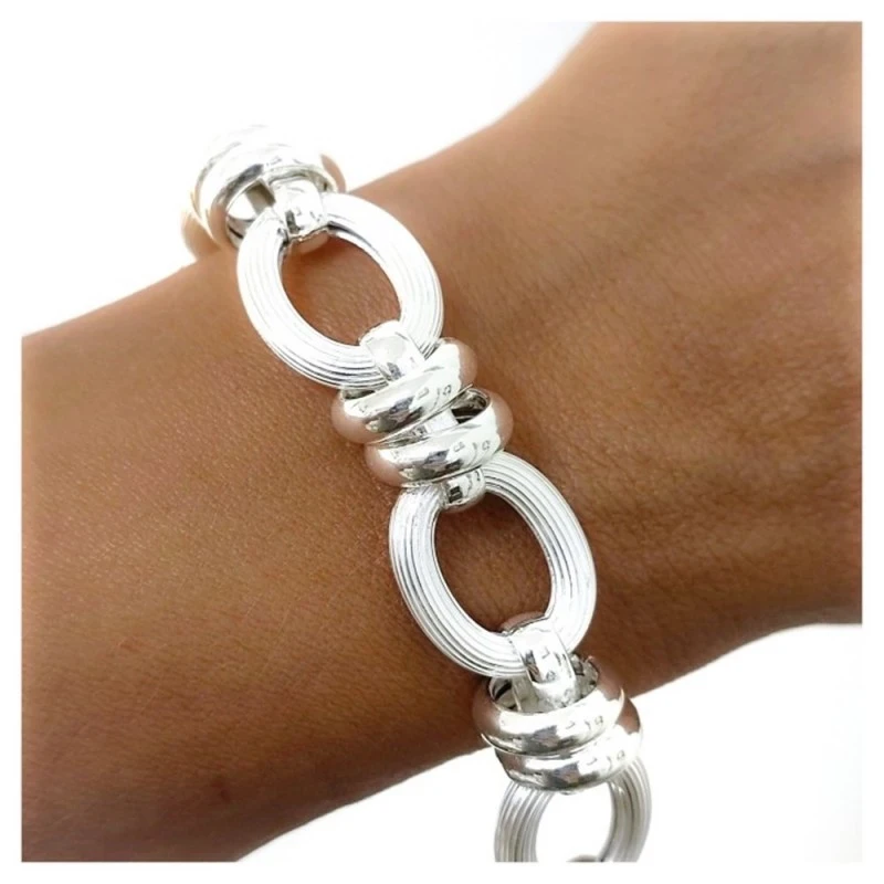 Pulsera Plata Ley 925m asas huecas dibujo líneas 19.5 cm.