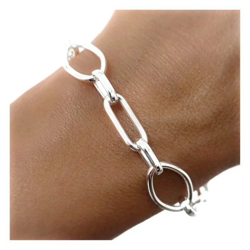 Pulsera Plata Ley 925m asas huecas combinadas lisas 20 cm.