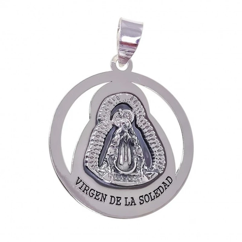 Virgen de la Soledad Colgante Plata Ley 925m medalla 30 mm. círculo c