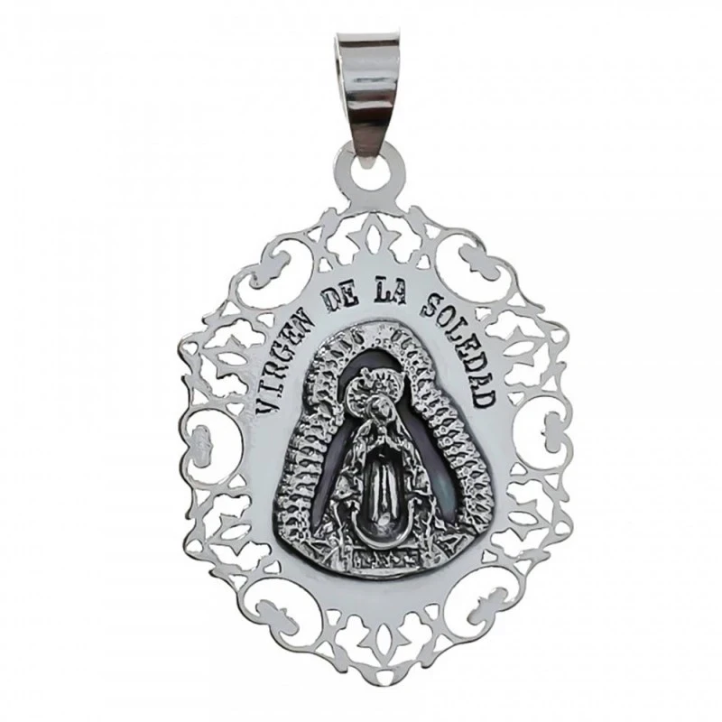 Virgen de la Soledad Colgante Plata Ley 925m medalla 30 mm. bordes ca