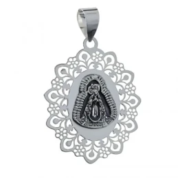 Virgen de la Soledad Colgante Plata Ley 925m medalla 40 mm. bordes de