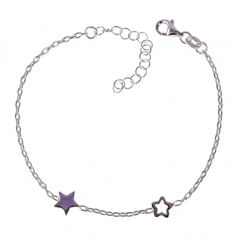 Pulsera Plata Ley 925m motivo estrellas lisa calada cadena forzada 16