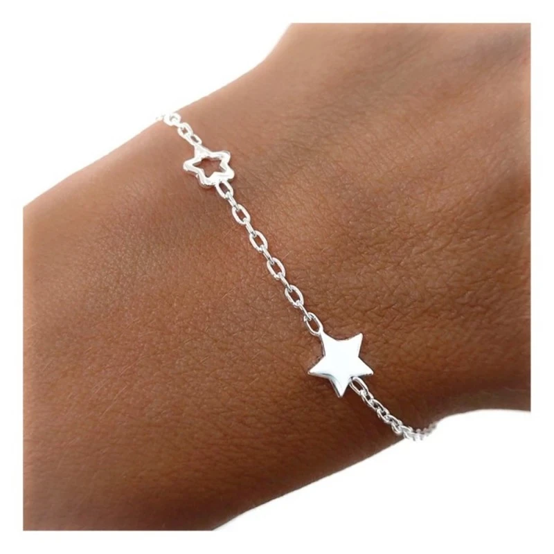 Pulsera Plata Ley 925m motivo estrellas lisa calada cadena forzada 16
