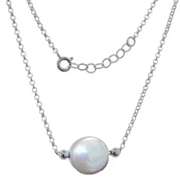 Gargantilla Plata Ley 925m motivo perla galleta 13 mm. cadena rolo 43