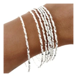 Pulsera Plata Ley 925m mujer 65 mm. semanario 7 aros reliados 2 mm.