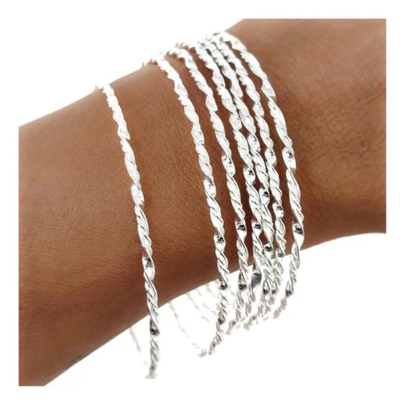 Pulsera Plata Ley 925m mujer 65 mm. semanario 7 aros reliados 2 mm.