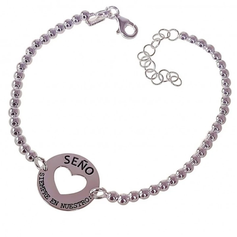 Pulsera Plata Ley 925m Seño Siempre en nuestro corazón calado disco 1
