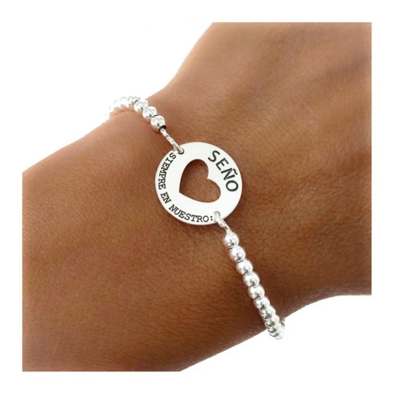 Pulsera Plata Ley 925m Seño Siempre en nuestro corazón calado disco 1