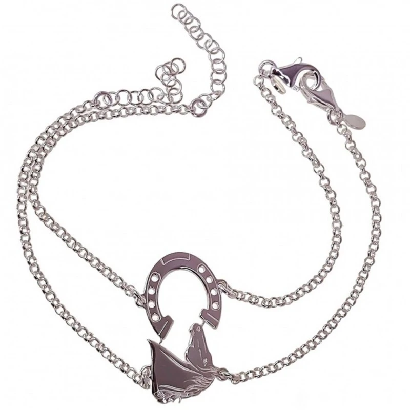Pulsera doble herradura caballo 15 mm. cadena rolo 17 cm.