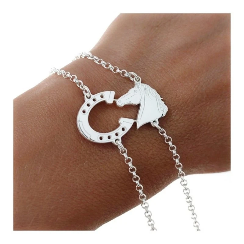 Pulsera doble herradura caballo 15 mm. cadena rolo 17 cm.