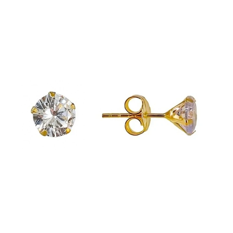 Pendientes Plata Ley 925m chapado oro garra 6 mm. circonita