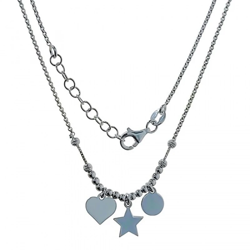 Gargantilla Plata Ley 925m motivo corazón estrella disco cadena 41 cm