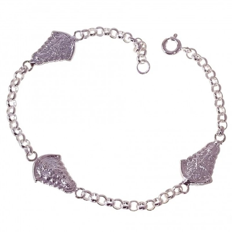 Virgen del Rocío Pulsera Plata Ley 925m cadena rolo 18 cm.