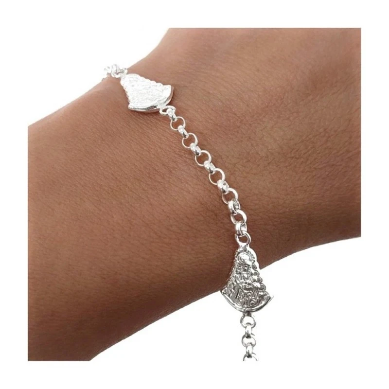 Virgen del Rocío Pulsera Plata Ley 925m cadena rolo 18 cm.