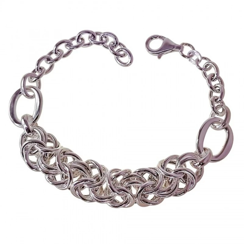 Pulsera Plata Ley 925m motivo trozos asas reliadas asas huecas lisas