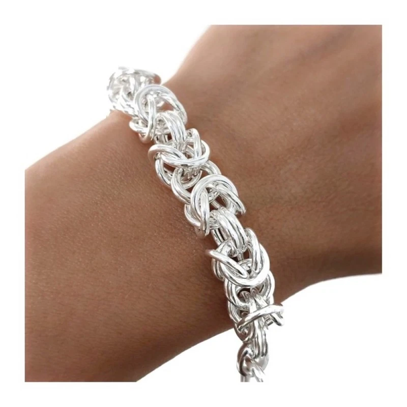 Pulsera Plata Ley 925m motivo trozos asas reliadas asas huecas lisas