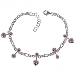 Pulsera Plata Ley 925m motivo corazones 6 mm. bolas 4 mm. cadena 17 c