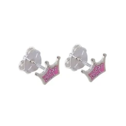 Pendientes Plata Ley 925m corona 7 mm. esmalte rosa niña