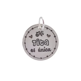 Golgante Plata Ley 925m MI TITA ES ÚNICA disco 21 mm. corazones estre