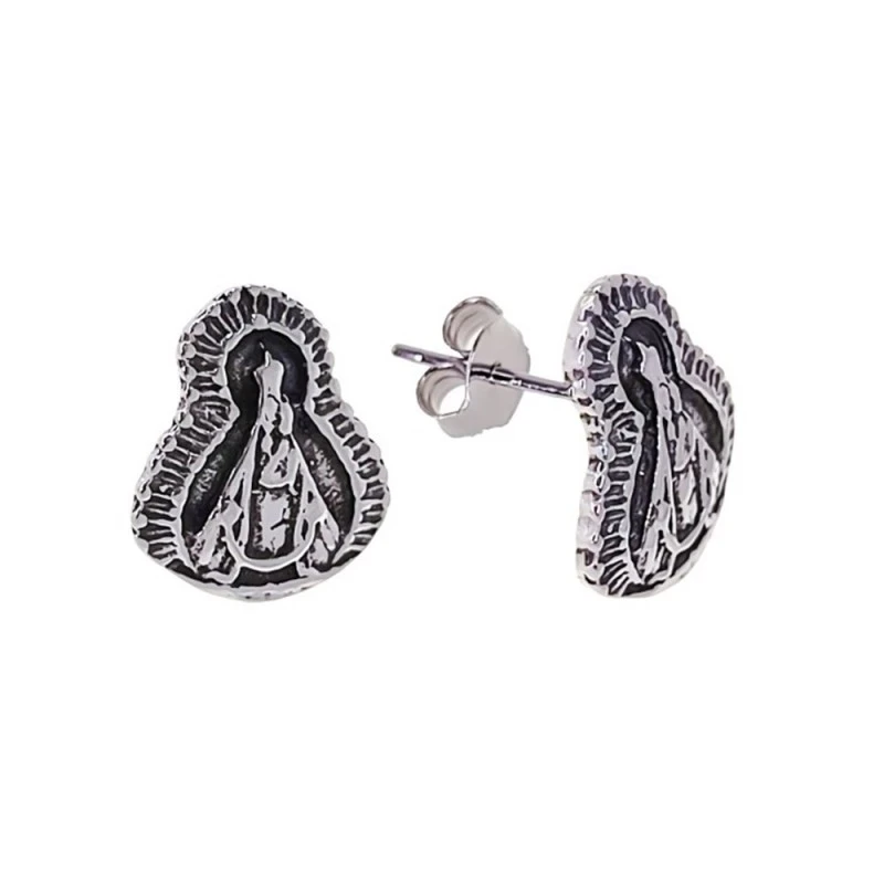 Virgen de la Cabeza Pendientes Plata Ley 925m oxidada 14 mm.