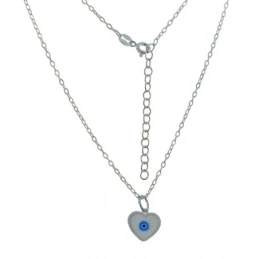 Corazón Ojo Turco 12 mm. Gargantilla Plata Ley 925m cadena forzada 40