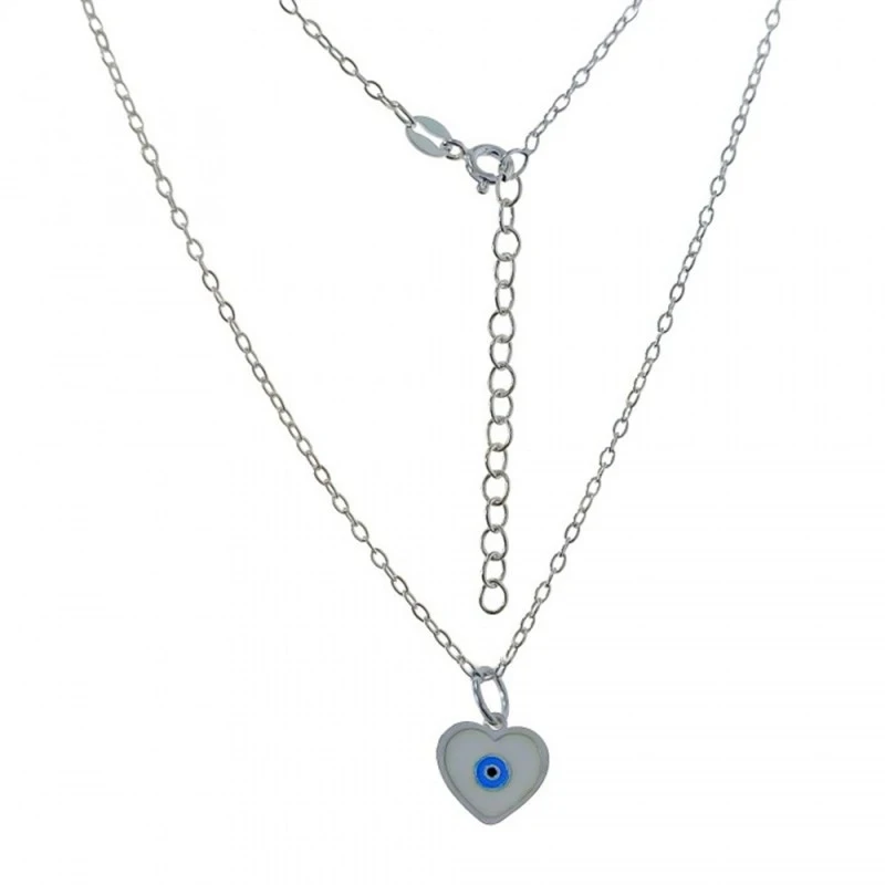 Corazón Ojo Turco 12 mm. Gargantilla Plata Ley 925m cadena forzada 40
