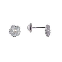 Pendientes Plata Ley 925m niña flor 7 mm. perla