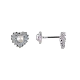 Pendientes Plata Ley 925m niña corazón 7 mm. perla