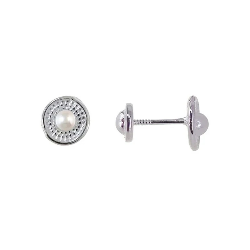Pendientes Plata Ley 925m niña círculo 7 mm. perla