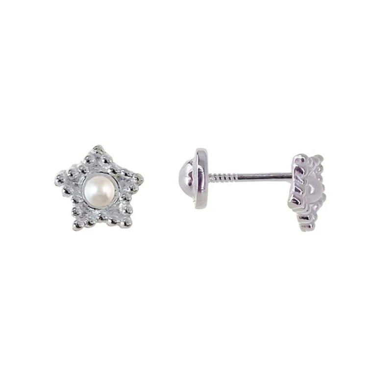Pendientes Plata Ley 925m niña estrella 6 mm. perla