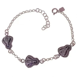 Virgen de la Cabeza Pulsera Plata Ley 925m oxidada cadena rolo 17.5 c
