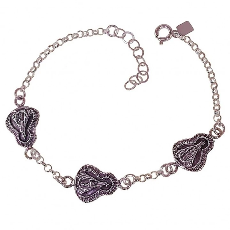 Virgen de la Cabeza Pulsera Plata Ley 925m oxidada cadena rolo 17.5 c
