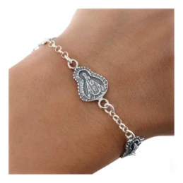 Virgen de la Cabeza Pulsera Plata Ley 925m oxidada cadena rolo 17.5 c