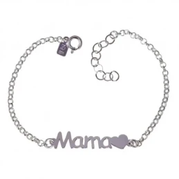 Pulsera Plata Ley 925m mensaje MAMÁ corazón cadena rolo 17 cm.
