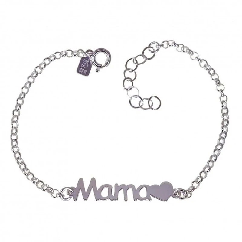 Pulsera Plata Ley 925m mensaje MAMÁ corazón cadena rolo 17 cm.
