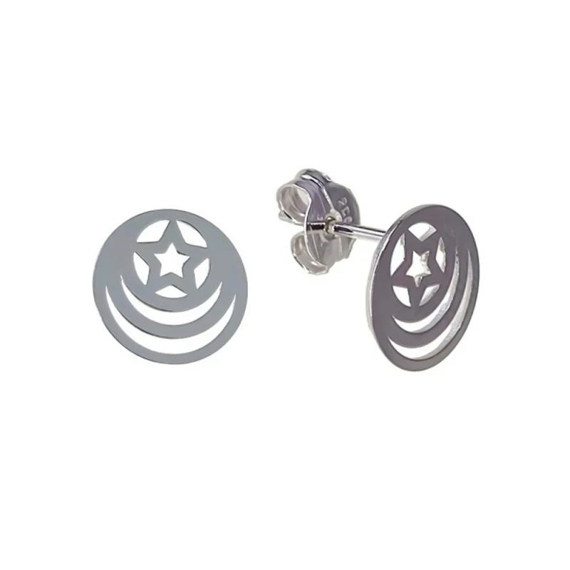 Pendientes Plata Ley 925m estrella luna 10 mm. redondo círculos